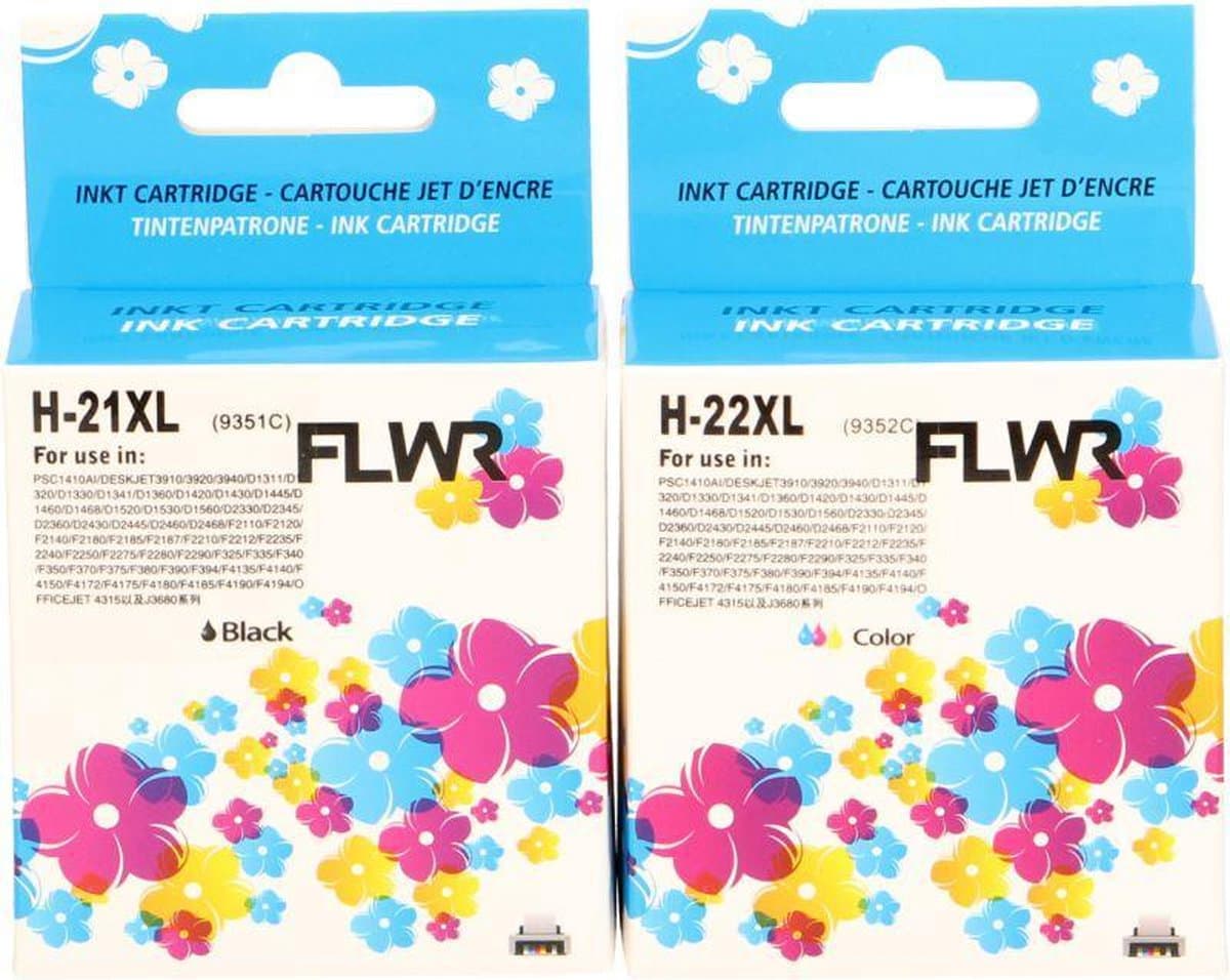 FLWR - Inktcartridge / 21XL/22XL / 2-pack / Zwart & Kleur - Geschikt voor HP