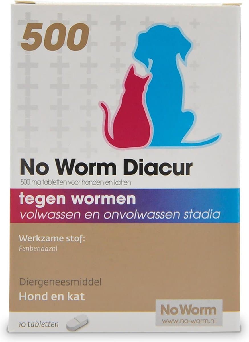 No Worm Diacur 500 Ontworming Hond en Kat - 10 tabletten