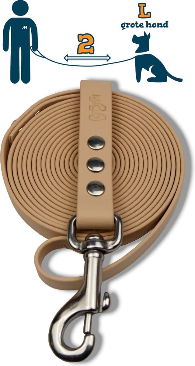 Miqdi hondenriem – BioThane ® - creme - 2 meter lang - 19 mm breed - L/XL - grote hond