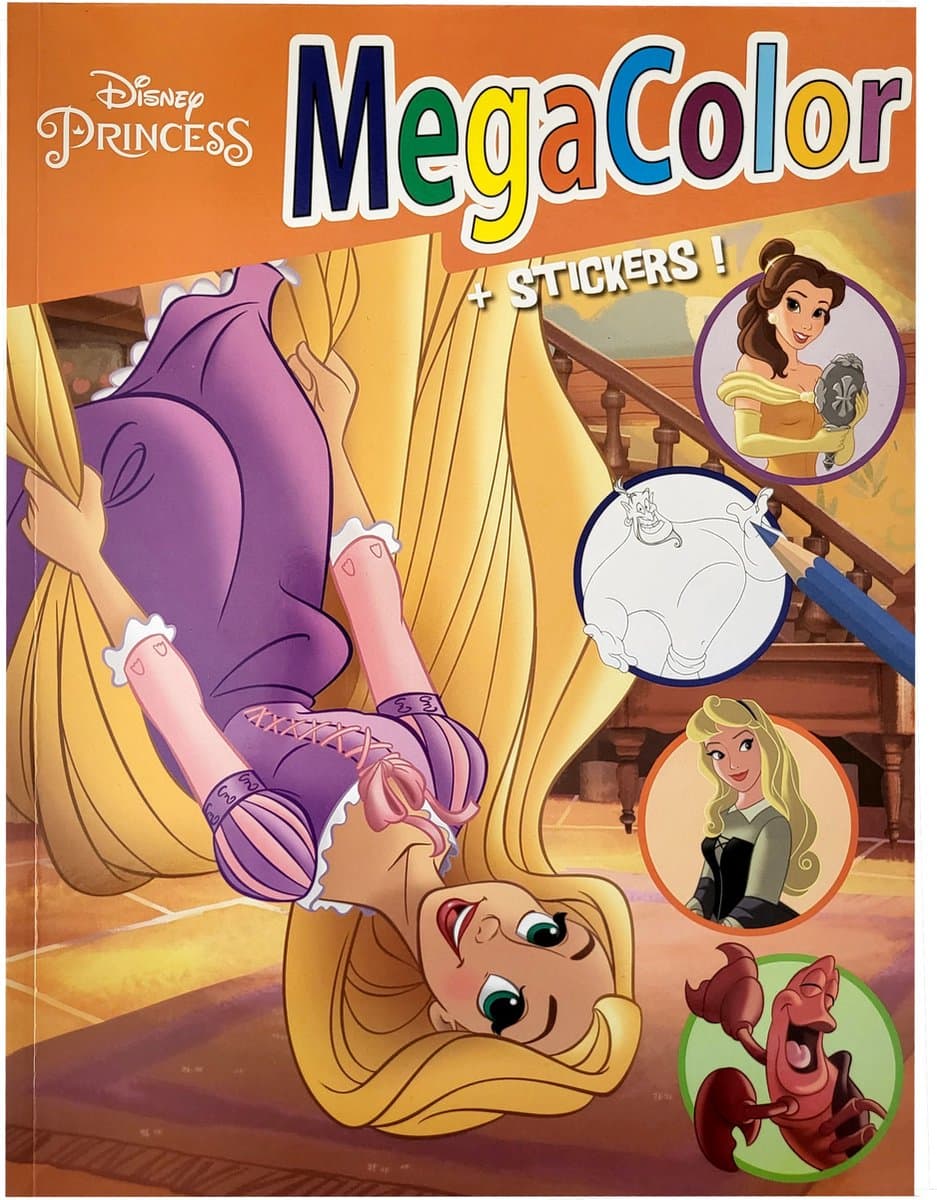 MegaColor Disney Princess Kleurboek met Stickers – Rapunzel, Belle, Doornroosje en Sebastiaan – ± 125 Kleurplaten en 1 stickervel (25 stickers) – Kleurboek voor Kinderen – Creatief & Knutselen - Kleuren - Tekenen - Creatief - Kado - Cadeau