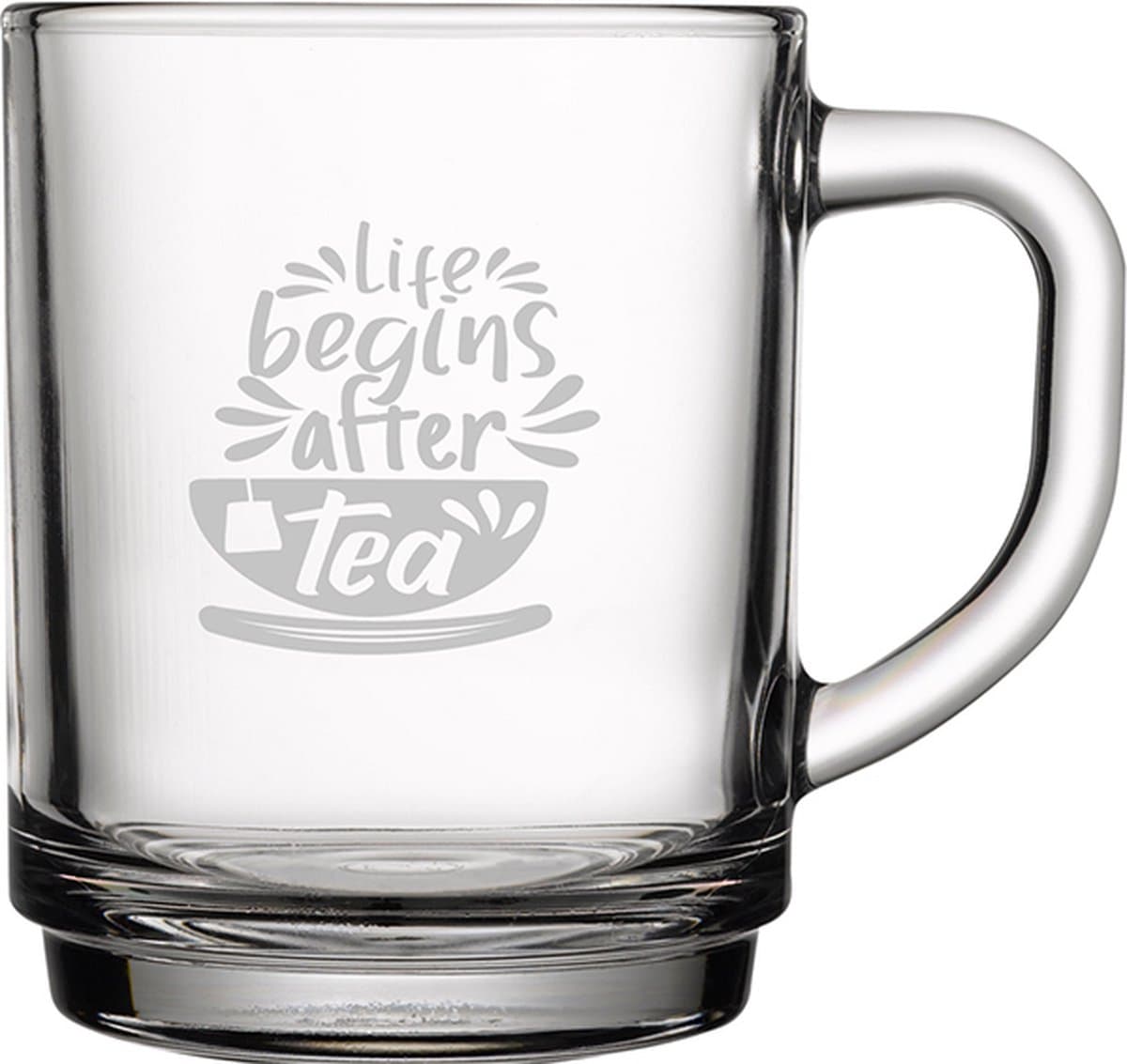 Gegraveerde Theeglas 25,5cl Life begins after tea