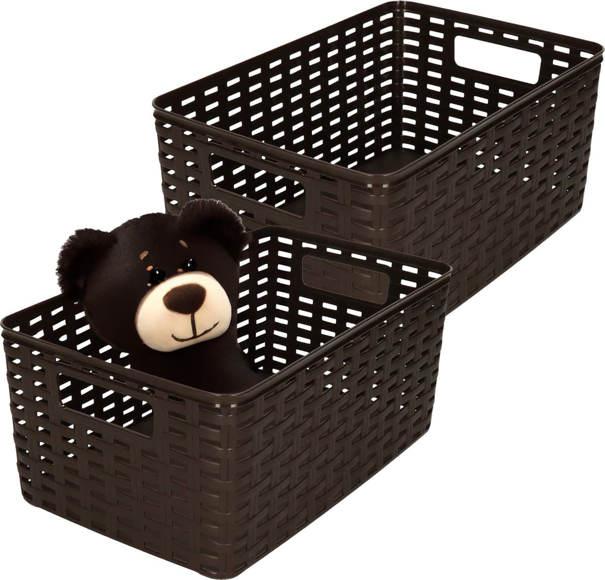 Plasticforte Opbergmand - 2x - Kastmand - rotan kunststof - donkerbruin - 10 Liter - 22 x 33 x 16 cm
