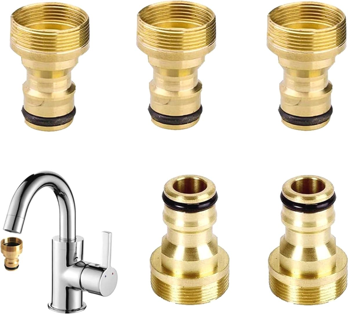 MGM Trading 5 Stuks Universele Messing Tuinslang Tap Connector, Buitendraad Tap Connector Slang, Kraanaansluiting, Set Schroefdraad Slang Snelkoppeling voor Moestuin Tuinslang Kraan Verbinding