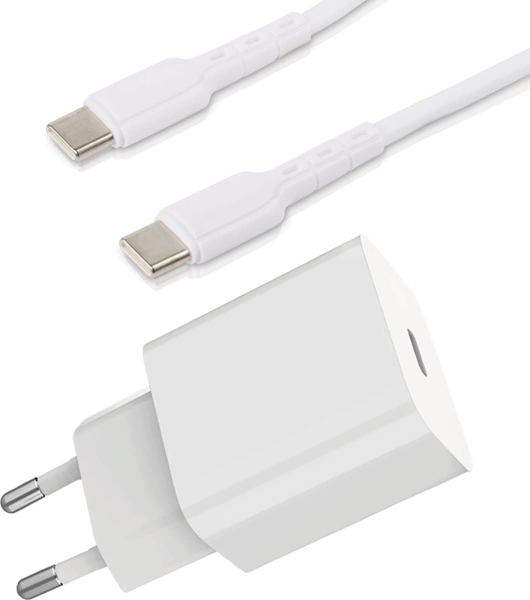 20W USB-C Thuislader met USB C naar USB C Oplaadkabel - 2 Meter - 4x Sneller Opladen