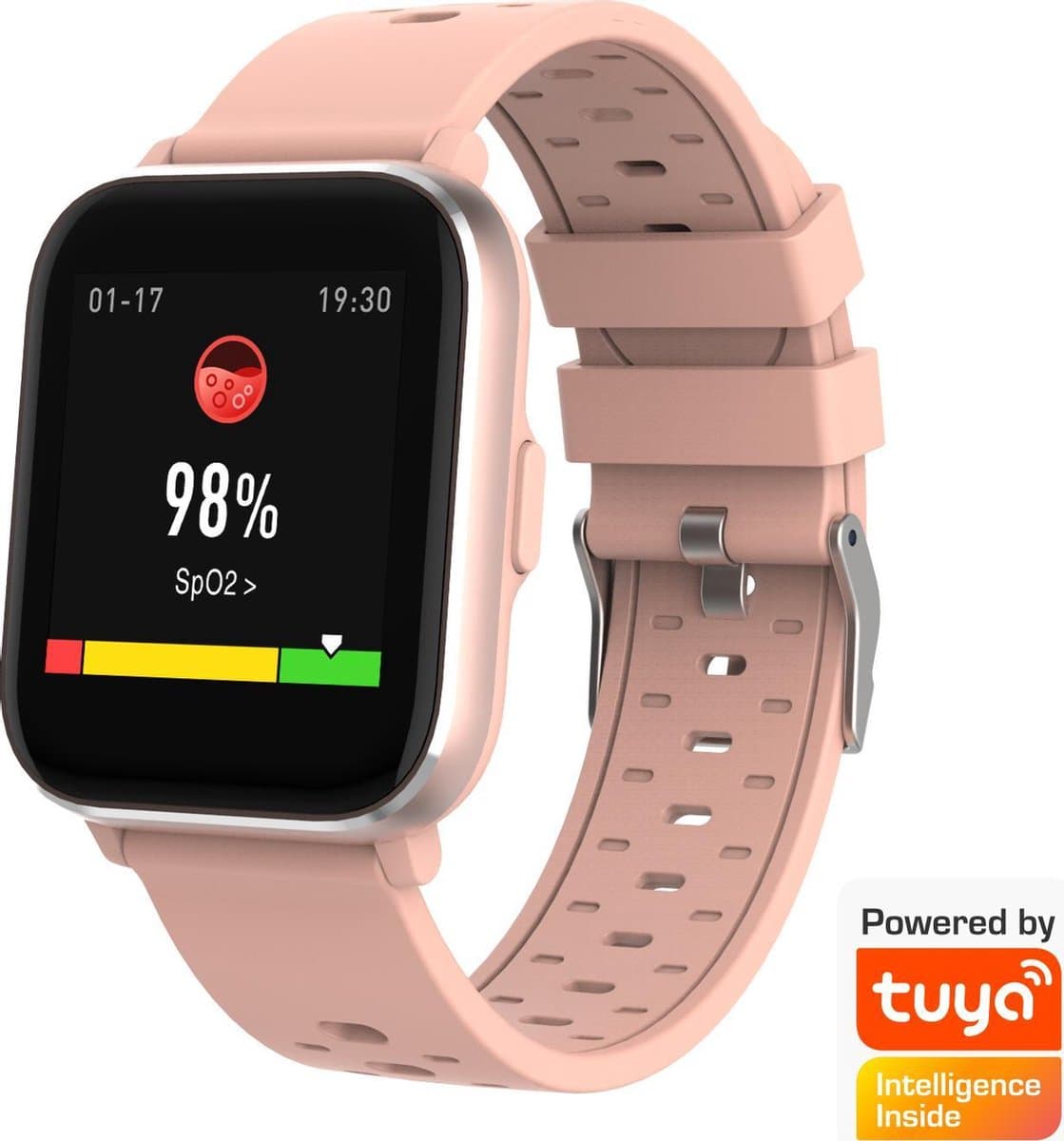 Denver Smartwatch - Easy to return Button - Stappenteller - Bellen/SMS - TUYA app - Slaapactiviteit - Hartslag, Bloeddrukmeter, Sportmodus - IP68 - SW164 - Roze