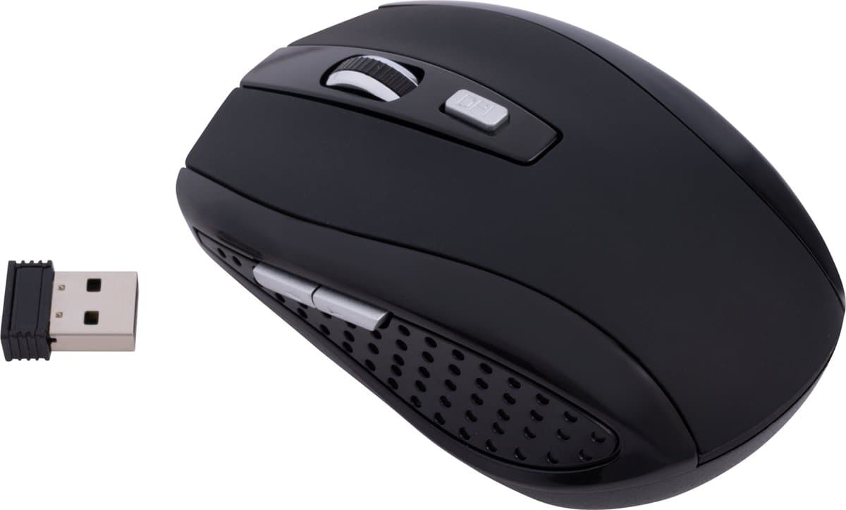 AM-IP® Draadloze muis - Optisch - USB - 2,4GHz - 1200 DPI - verstelbare DPI - vooruit-/terugknoppen - USB-nano-ontvanger - compatibel met Windows en Mac OS - ergonomische muis -zwart