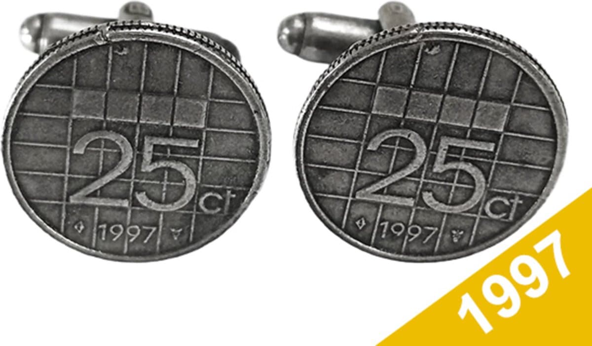 Manchetknopen Kwartje 1997 Verzilverd - Uniek en Stijlvol Sieraad met Jaartal - Cadeau Geboortejaar - Alle Jaartallen Beschikbaar - Doorsnede 1,8 cm