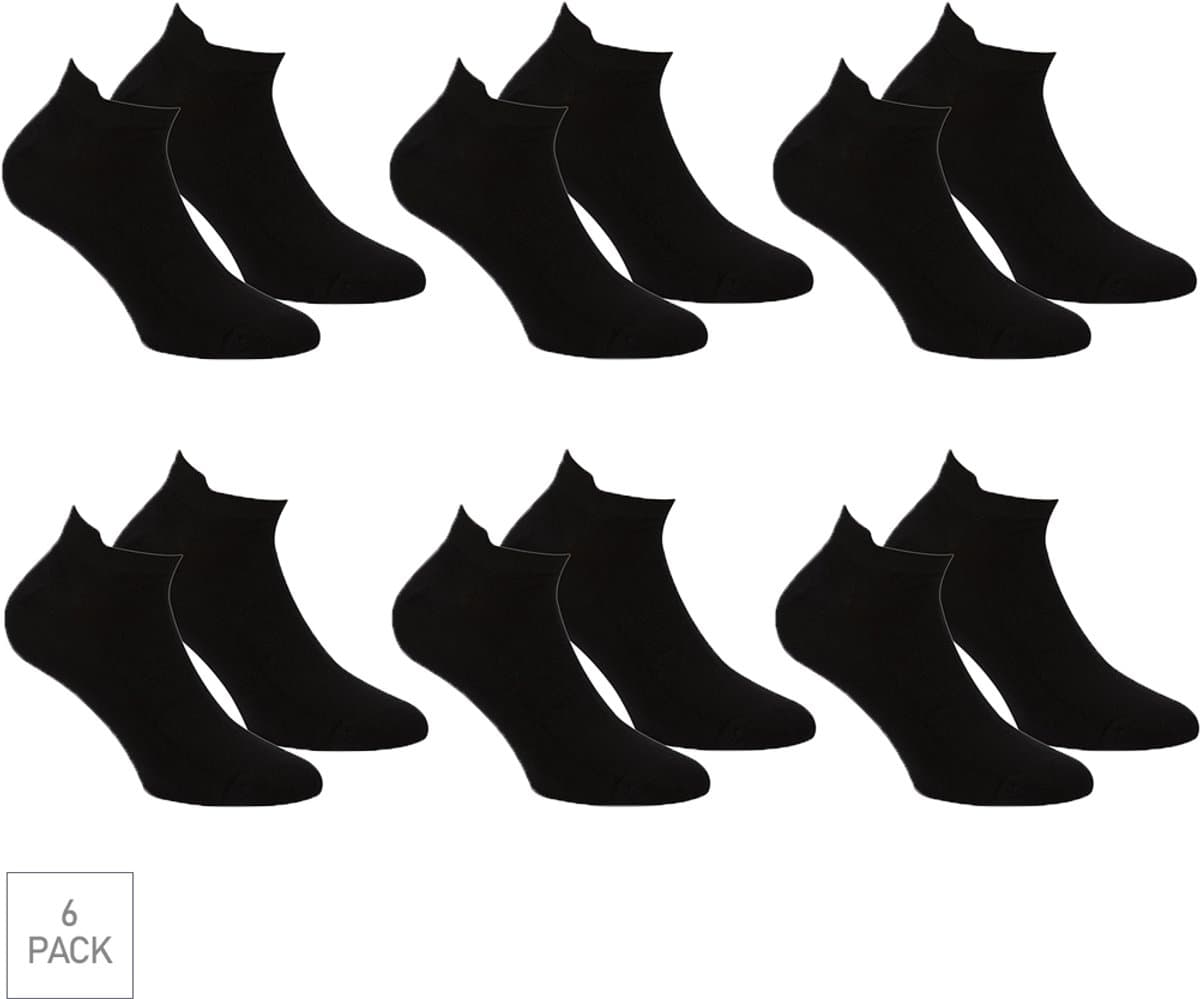 Boru Bamboo - 6-Pack - Sneakersokken met Lipje - Bamboe - Naadloos - Heren / Dames - zwart - 31-35 - 2333