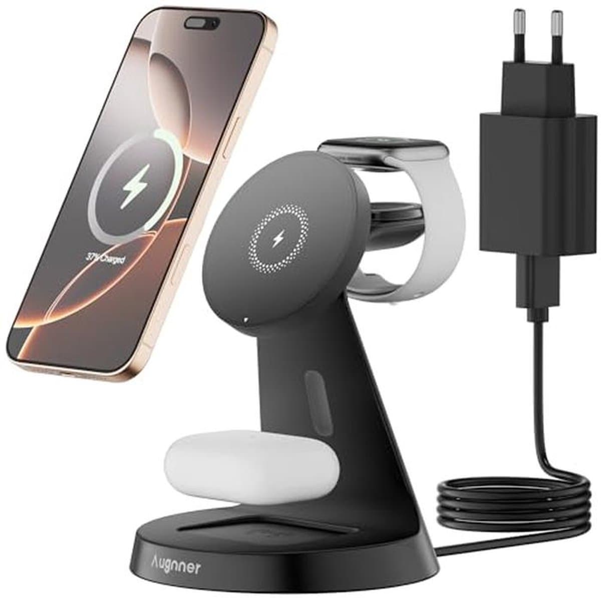3-in-1 Draadloos Laadstation voor Telefoon, Hoofdtelefoon en Smartwatch