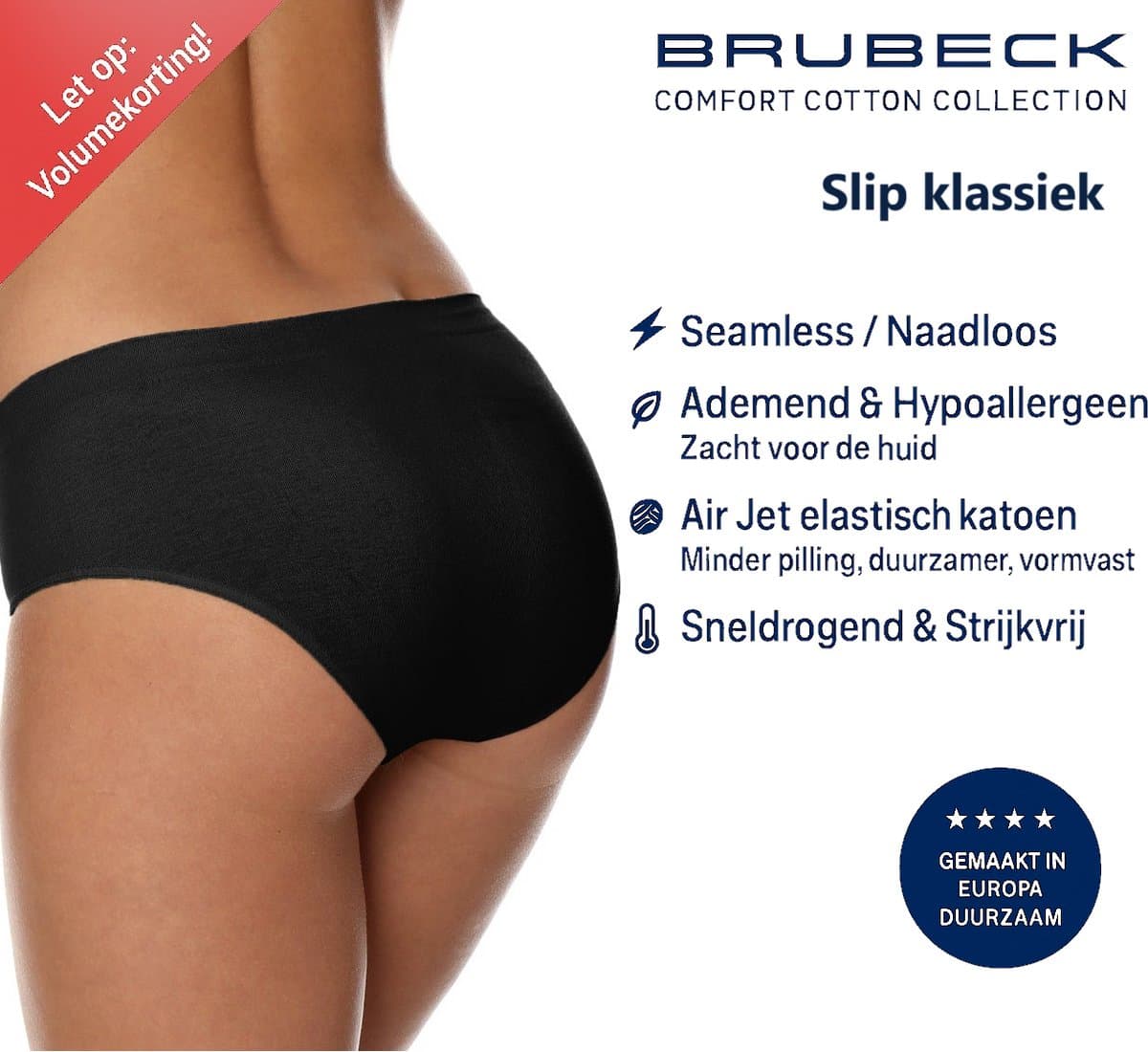 Brubeck Dames Slip Klassiek – Naadloos (Seamless) Elastisch Katoen - Zwart - M