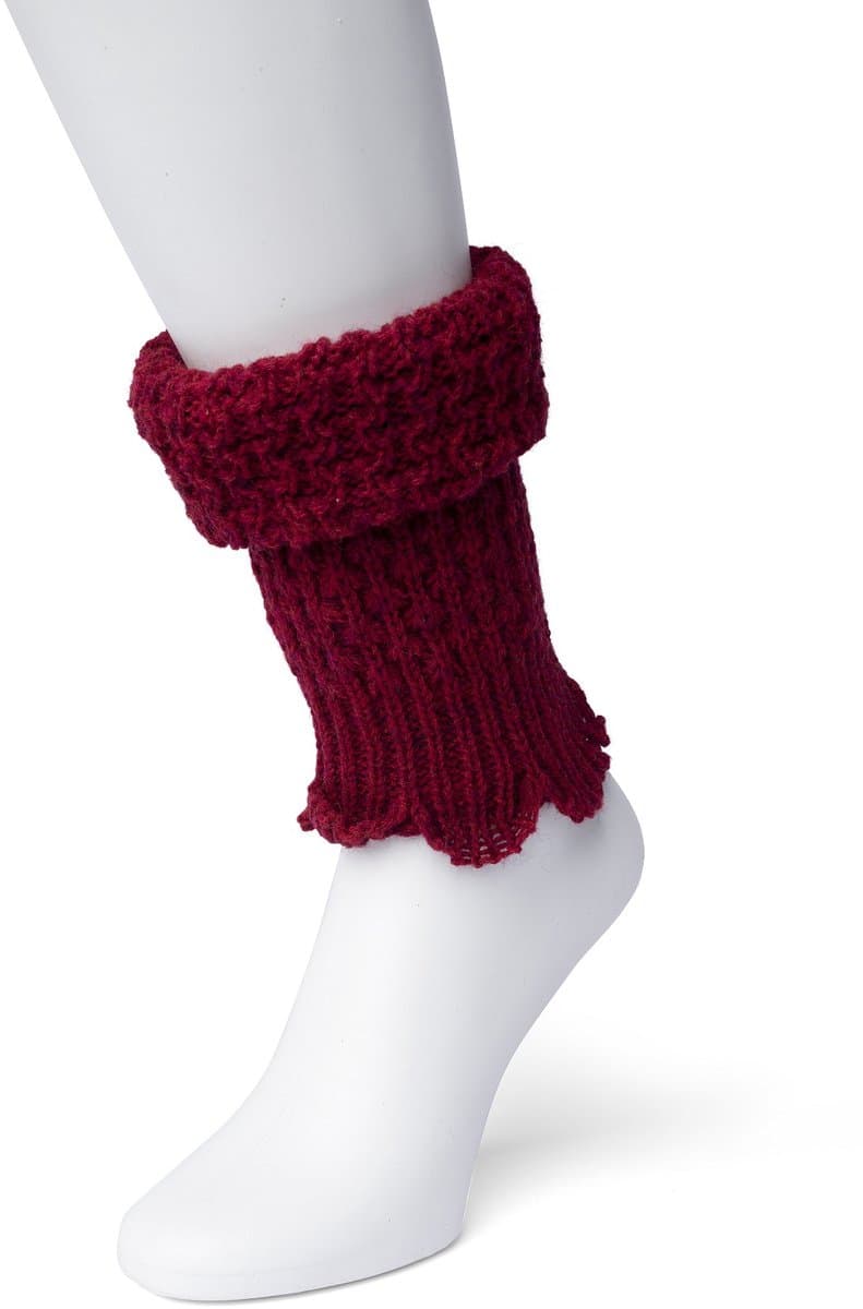 Bonnie Doon Honeycomb Boot Top Dames Donker Rood - Korte Beenwarmer - Honinggraatmotief - Heerlijk warm - Boven de Laarzen/Wandelschoenen/Sneakers - Warme Enkels - Wol - Grof Gebreid - Wijn Rood - Wine - Donkerrood - Diep Rood - BN351789.396