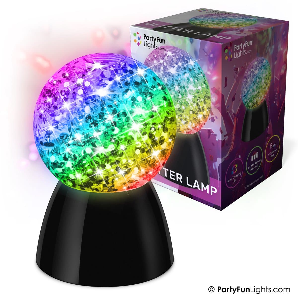 PartyFunLights – Glitter bol lamp - werkt op batterijen - Multi-color-Changing