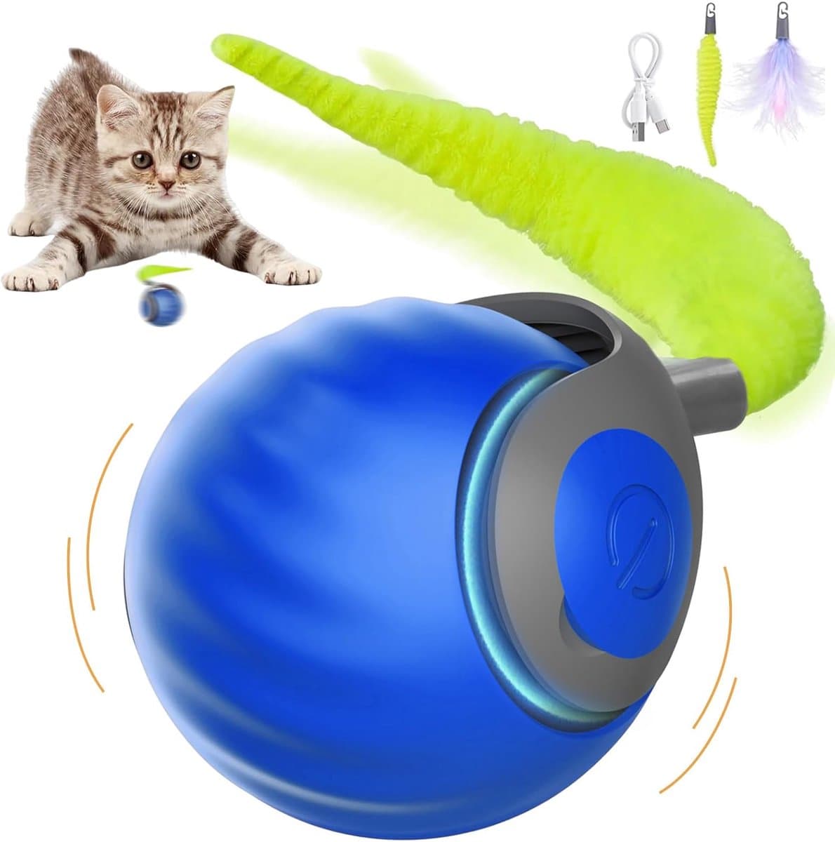 Snelle Staart Automatisch Interactief Kattenspeeltje USB-oplaadbaar Met Verlengde Batterijduur Elektrische BlauwRollende Bal En Zwaaiende Staart Stimuleren Het Jachtinstinct Van Katten De Ultieme Remedie Tegen Verveling Ontworpen Voor Binnenkatten