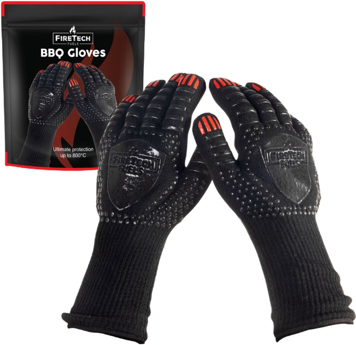 FireTech - Premium BBQ Hanschoenen - Hittebestendig tot 800 °C - Oven handschoenen - Extra lange mouw - BBQ Accessoires