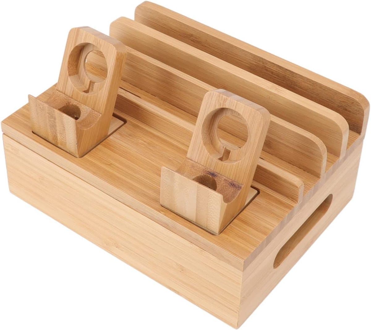 Houten Laadstation voor Meerdere Apparaten met 5 USB-poorten - Organizer voor Telefoons, Tablets en Horloges