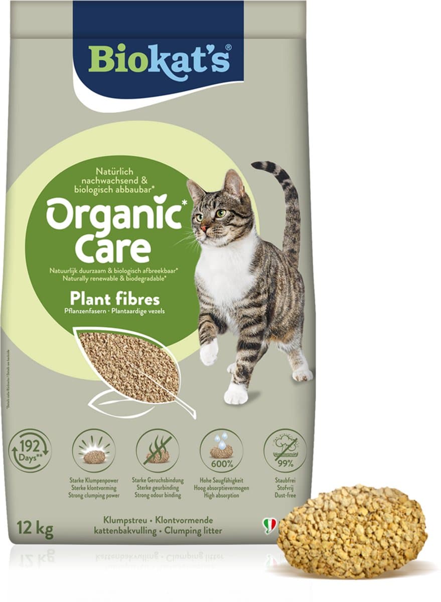 Biokat's Organic Care Plant fibres - 12 kg - Kattenbakvulling - Klontvormend - Zonder geur