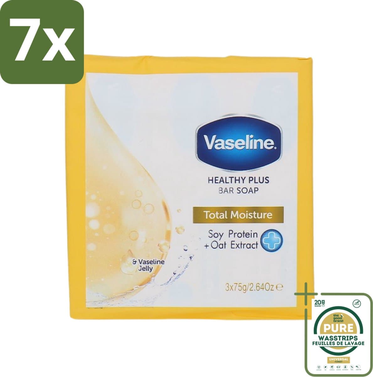 7 x Vaseline - Total Moisture - Zeeptablet - Healthy Plus - 3x75 g - Grootverpakking - Zeep - Huidverzorging - Hydratatie - Dagelijks Wassen - Gezond Huidgevoel