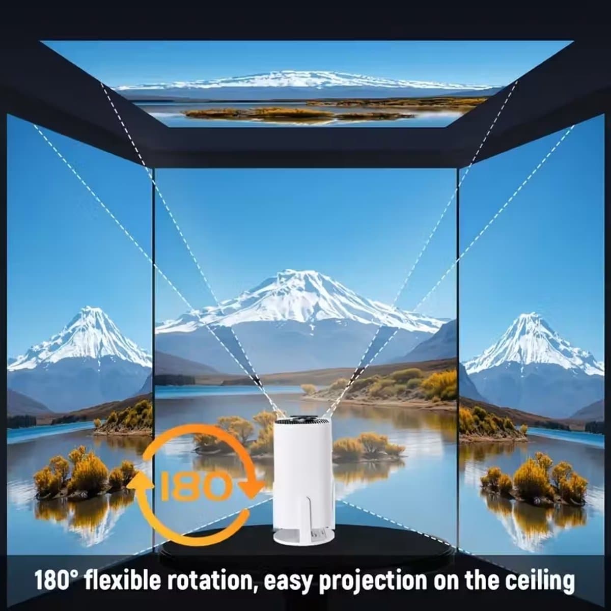 SWGOTA Projector met WiFi en BT, Full HD Native 1080P Ondersteuning 4K Draagbare Projector, 210° Draaibare Standaard, Automatische Keystone Correctie & Stofbestendig Ontwerp, Filmavonden, Draagbare Entertainment, Moderne Projectie, Hoogwaardige Lens