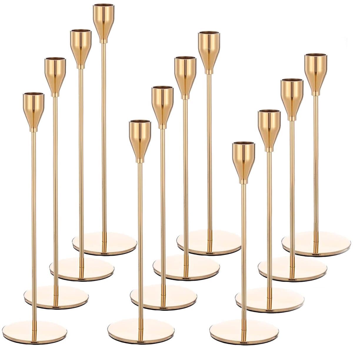 Stunq® Set van 12 Luxe Gouden Kandelaars voor Stijlvolle Huisdecoratie en Romantische Avonden