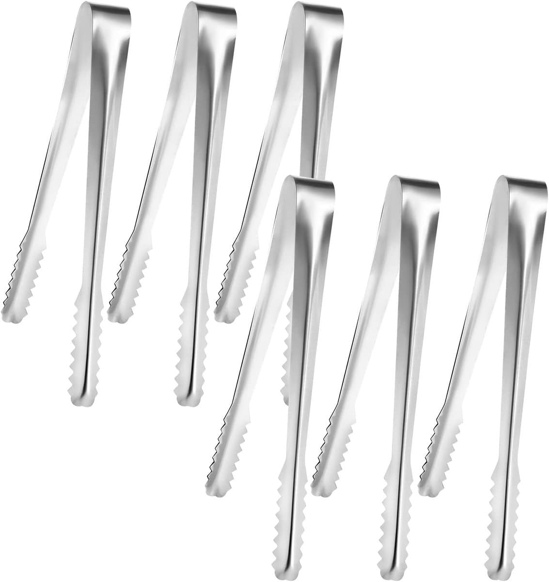 Mmgoqqt - 6 Stuks - Roestvrij Staal - Mini Tang Set - Zilver - 15Cm - Geschikt Voor Bruiloften, Bars En Feesten