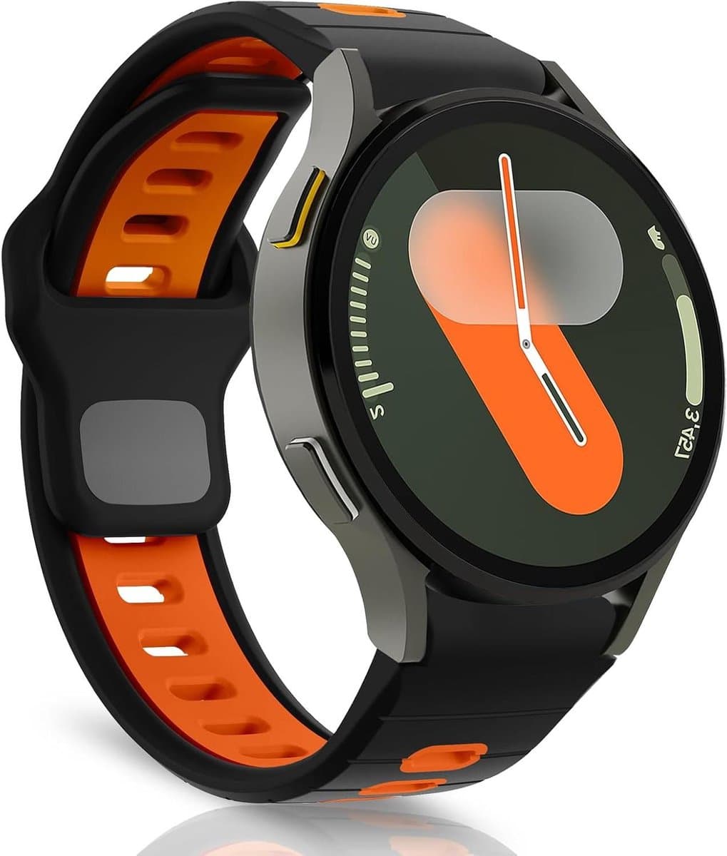 Cosensi - Siliconen Sporthorlogeband voor Smartwatches - Ademend en Duurzaam - Zwarte/Oranje Armband geschikt voor Samsung Galaxy Watch Series - Maat 40mm en 44mm
