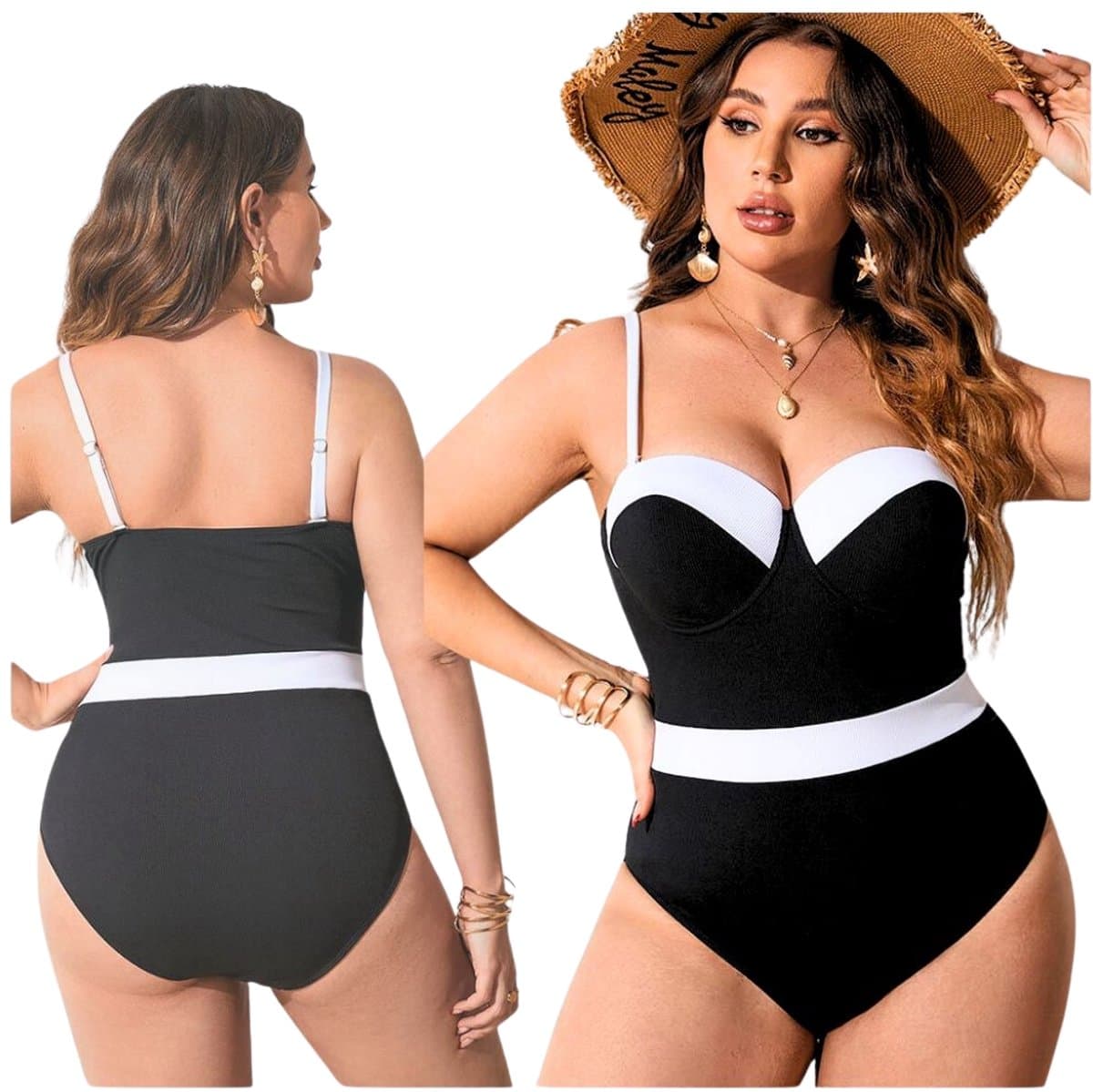 Sapphire Serie - Push-Up Badpak - Zwart-Wit - Vrouwelijk - Verstelbare Bandjes