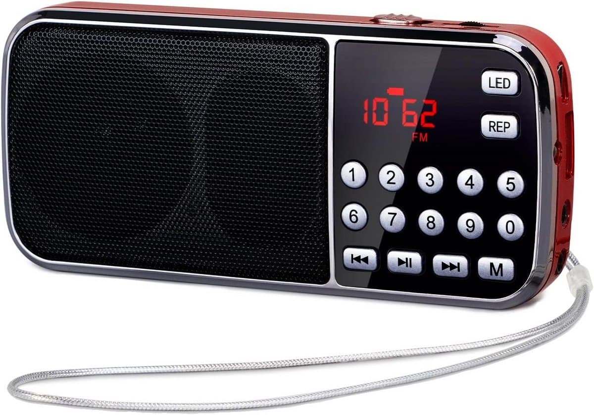 Draagbare FM Radio met Oplaadbare Batterij, Dubbele Luidspreker en Zaklamp