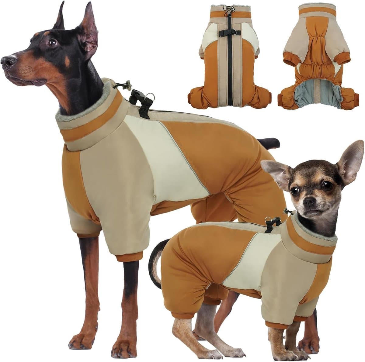 Stunq® Waterdichte en Warme Hondenjas met Harnas voor Kleine Honden, Reflecterend en Modebewust, Bruin M