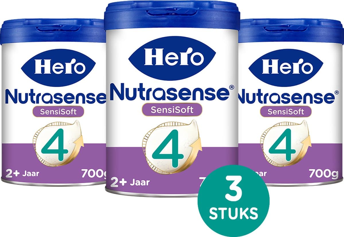 Hero Nutrasense SensiSoft 4 (2+ Jaar) - Peutermelk - Flesvoeding - met Melkvet - Palmolievrij - 3 x 700 gram