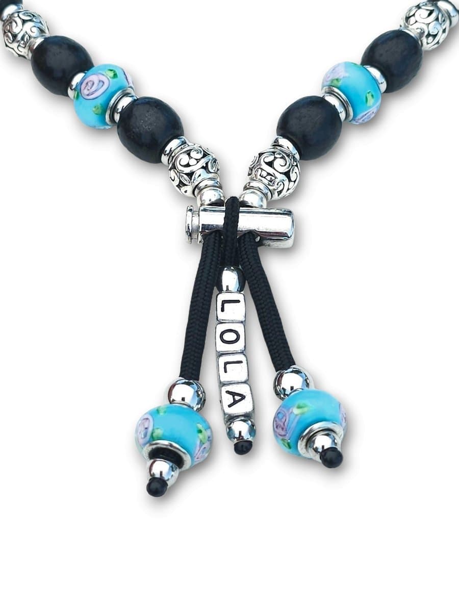 Halsketting hond, turquoise Pandora-stijl kralen, Paracord, Maat XL 51-60 CM