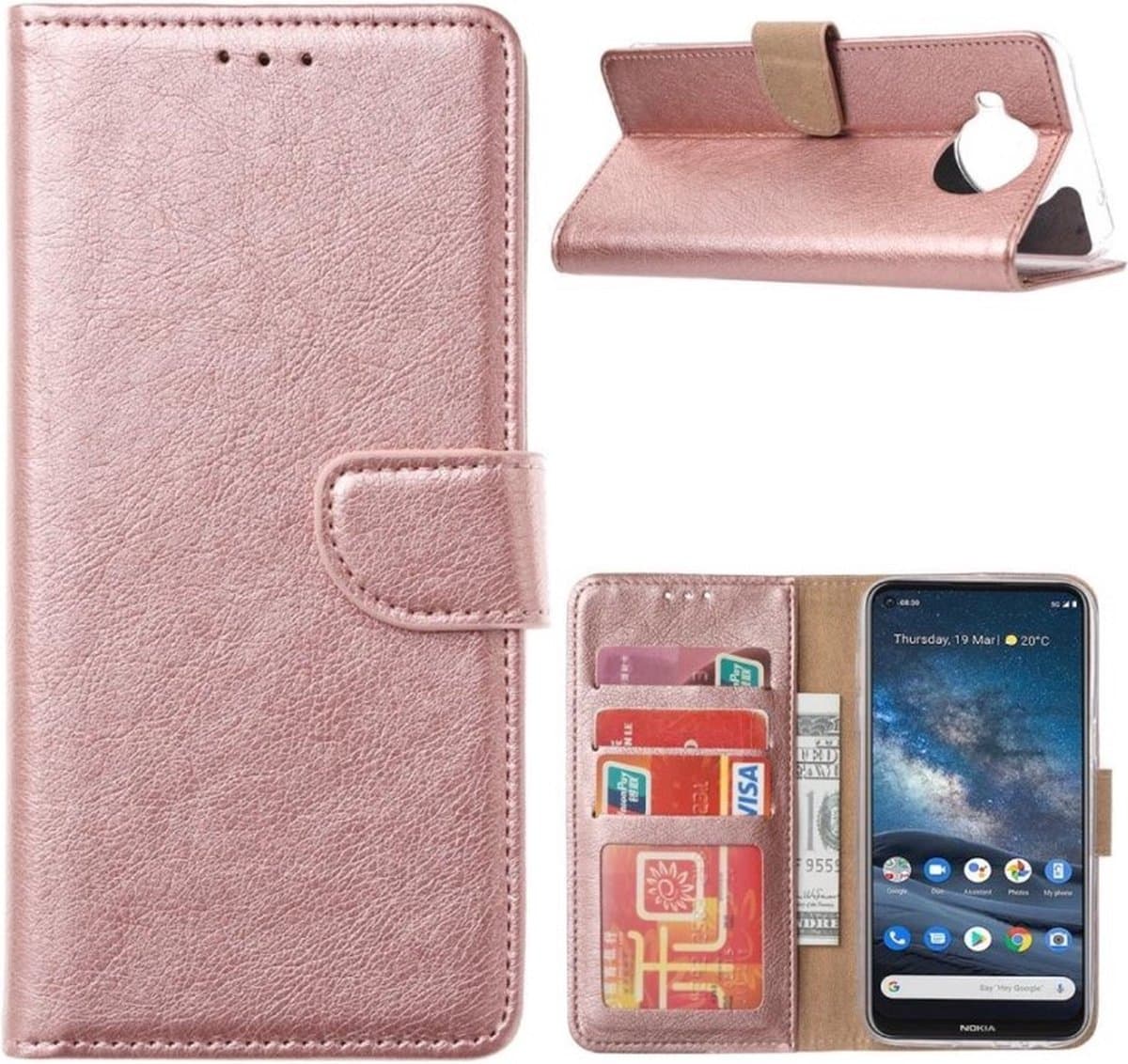 LuxeBass Hoesje geschikt voor Nokia 8.3 - Bookcase Rose Goud - portemonnee hoesje - telefoonhoes - gsm hoes - telefoonhoesjes