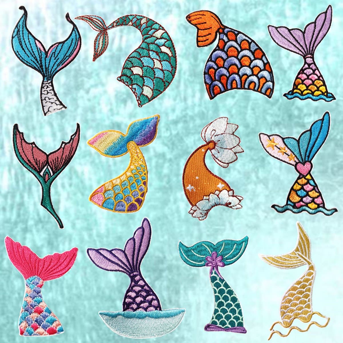 Zelfklevende stoffen patch – Zeemeerminstaart - 12 delige set -stof & strijk applicatie