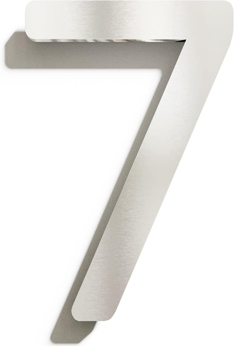 Stalen huisnummer 7 - massief, weerbestendig en roestvrij - 20 cm groot - met bevestigingsmateriaal - design huisnummerplaat geborsteld N-03-7-E