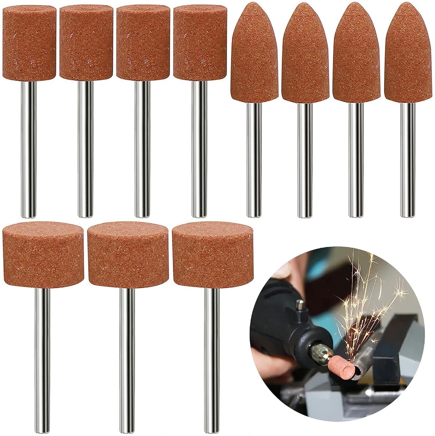 48 x korund slijppuntset, schacht slijpdoorn gemonteerd, Dremel schuuropzetstukken, polijstkop slijpset, boormachine, schuuropzetstuk voor dremel, steen slijpen, polijstkop voor slijpen, polijsten