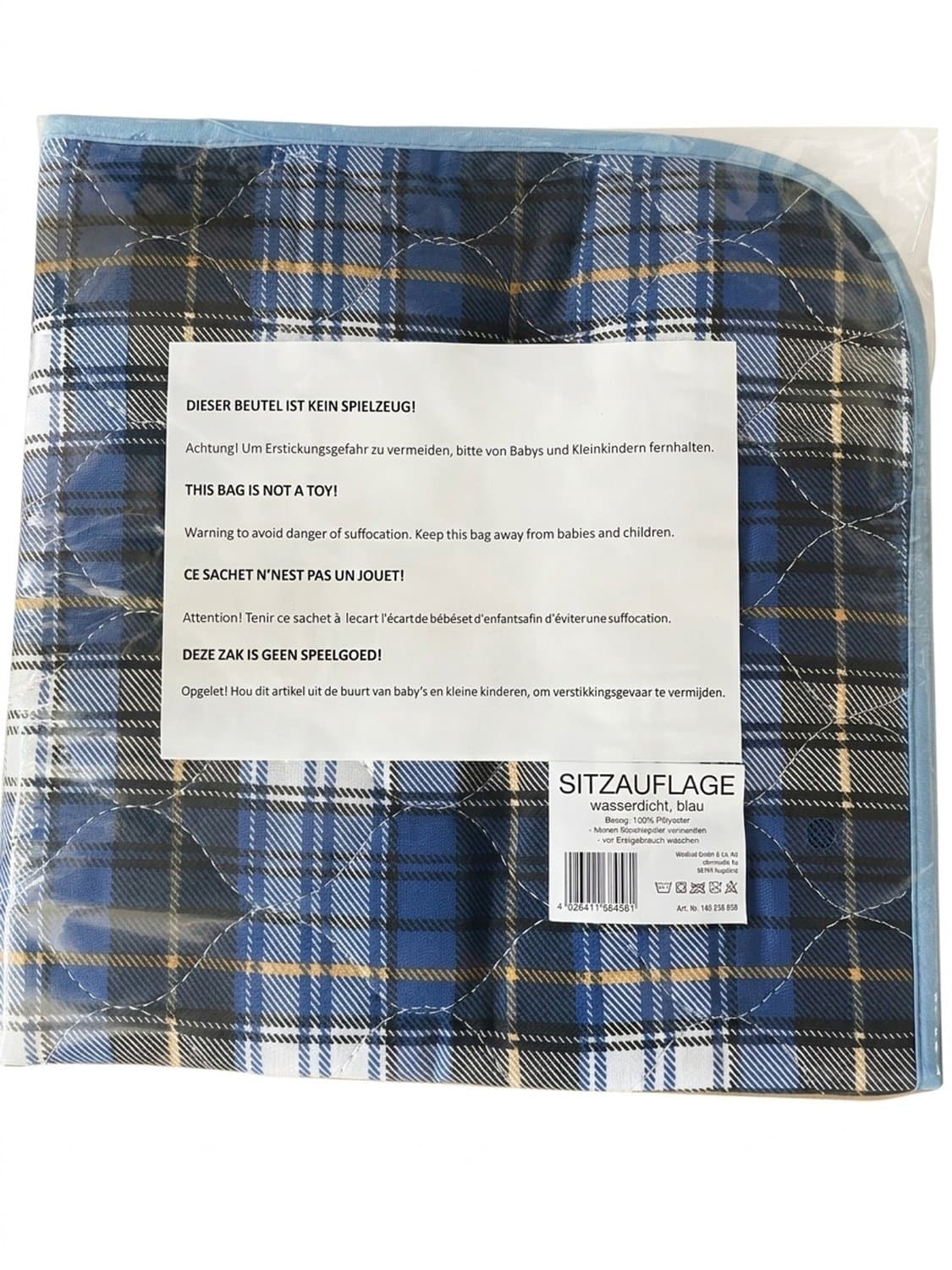 Waterdichte zitkussen 40 x 40 cm – blauw geruit – gewatteerd – wasbaar op 95 °C