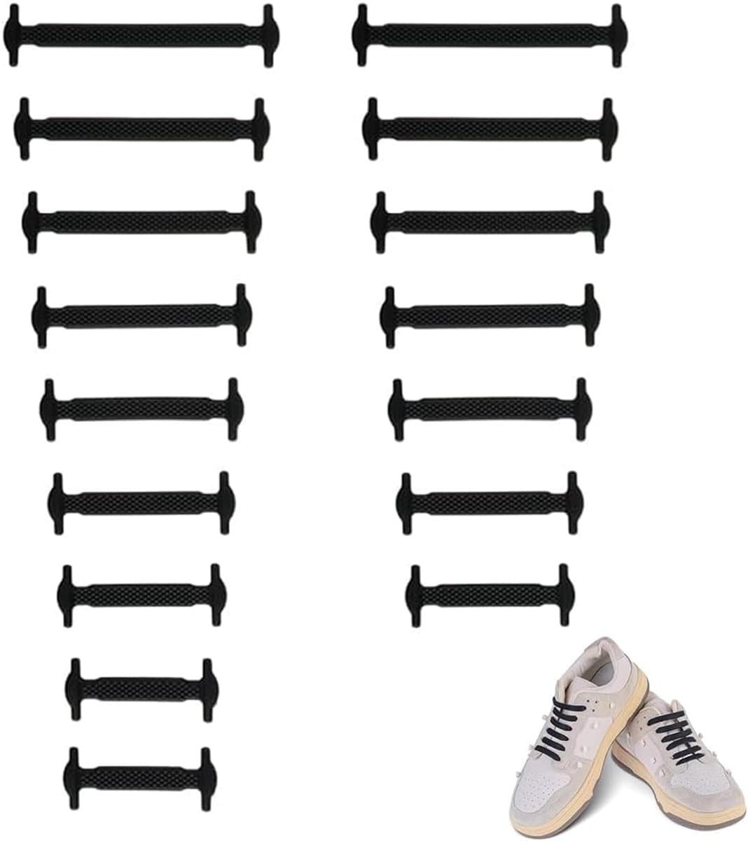 zonder strikken, 8 paar, 16 stuks, zwart, eenheidsmaat, 8 maten, elastische siliconen, voor sneakers, laarzen, kinderen, volwassenen
