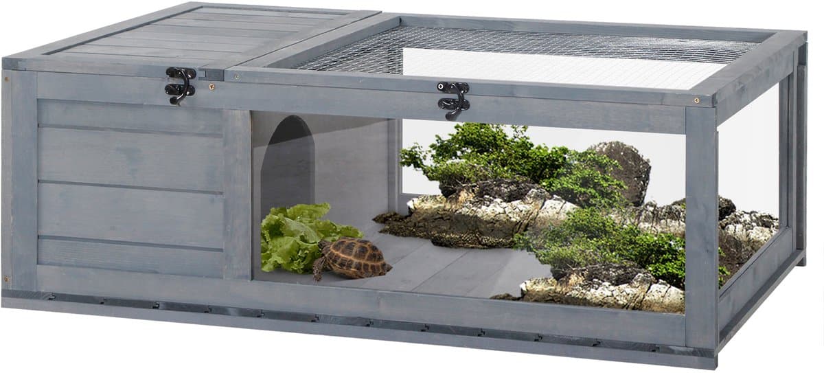 PawHut Schildpaddenverblijf Dennenhout 91L x 60,5B x 32H cm Grijs