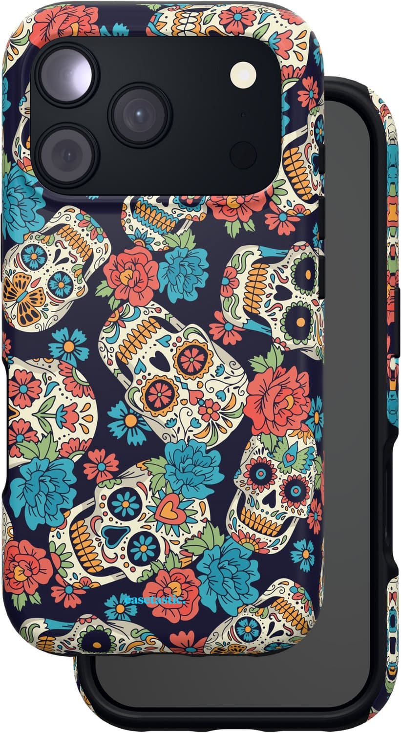 Casetastic hoesje geschikt voor Apple iPhone 18 Pro/17 Pro - Dubbellaagse bescherming - Catacombe carnaval - Fashion Case - Taupe Donkergrijs Petrol Grijs