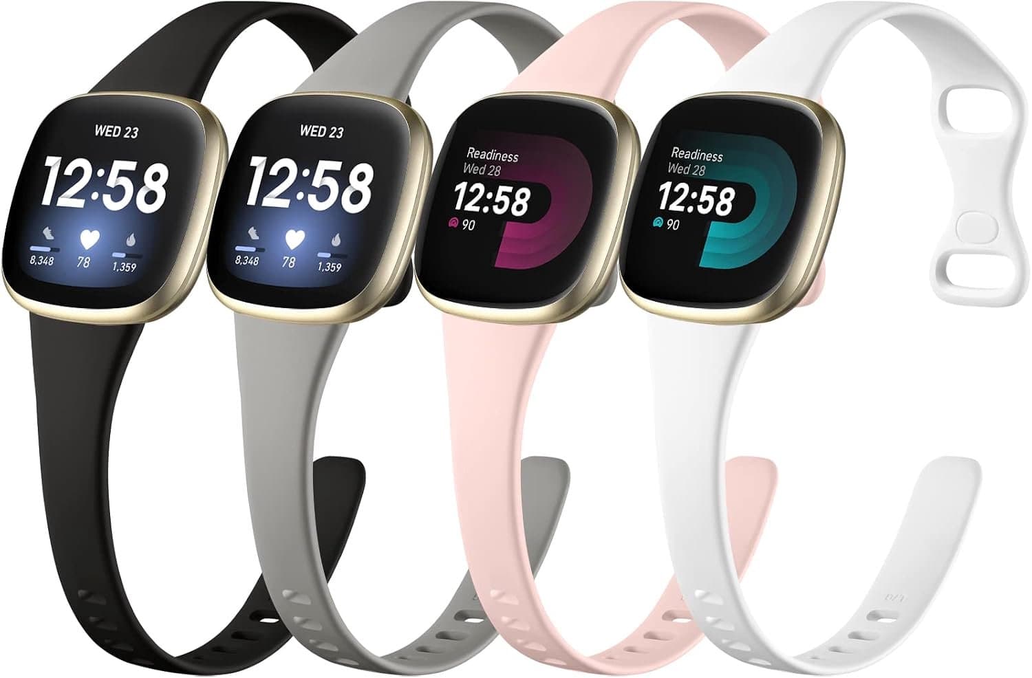 Oielai 4 Pack Bands Compatible with Fitbit Versa 4/3 Sense 2/1, Slim Soft Silicone Sport Band for Women Men, Small - ShopVlot