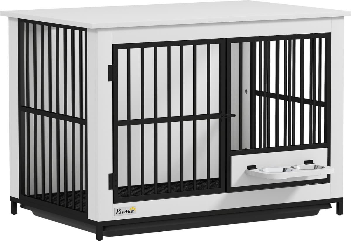 PawHut Hondenkooi Meubel MDF, metaal 95L x 60B x 68,5H cm Wit