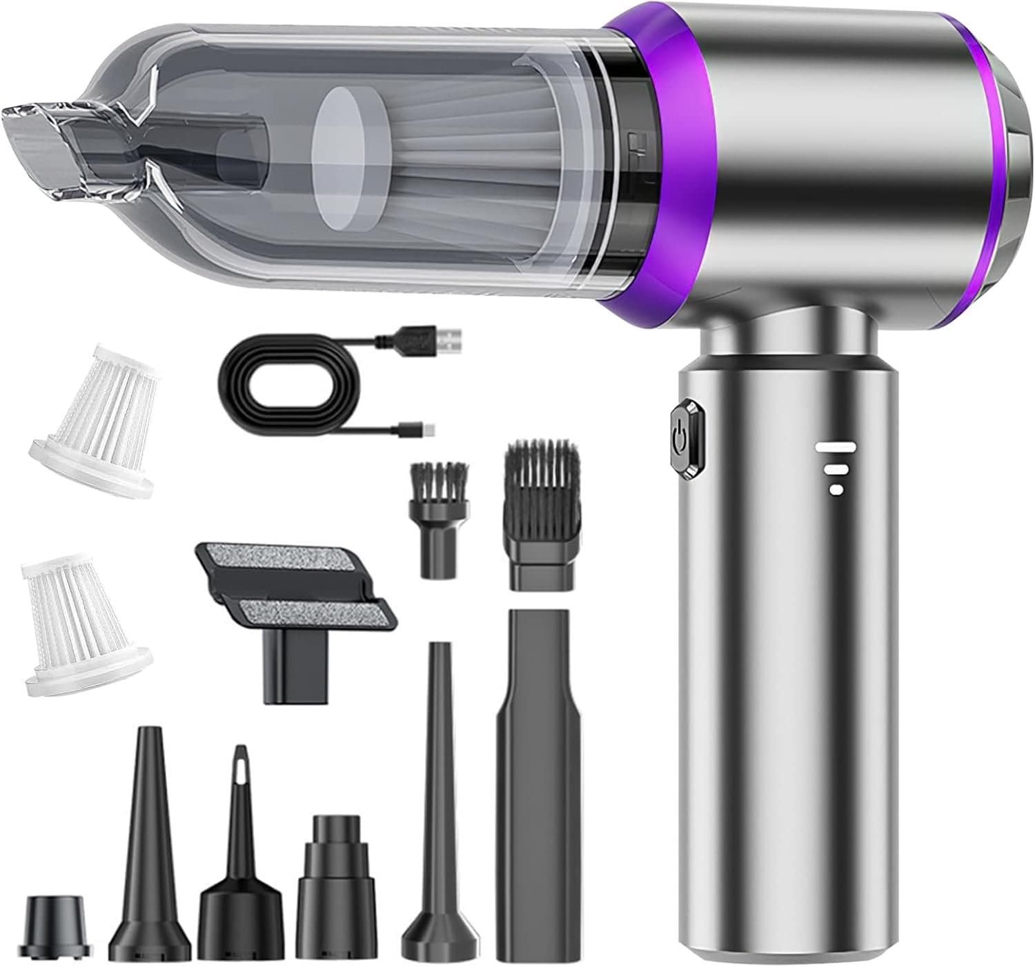 Draadloze handstofzuiger, 3 snelheden, 4-in-1 stofzuiger en ventilator met borstelloze motor, 22000 Pa autostofzuiger, 6000 mAh persluchtspray, krachtig voor auto, huis, kantoor
