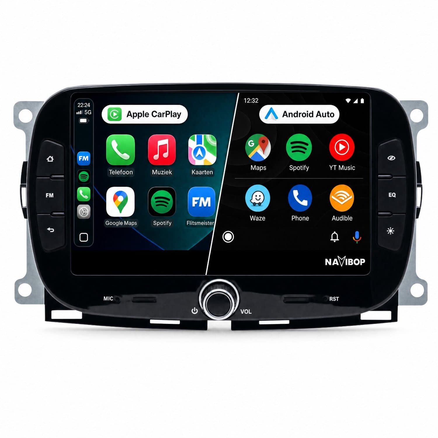 Navibop Autoradio geschikt voor Fiat 500X - Draadloos Apple CarPlay & Android Auto - 9 inch touchscreen - Android 15 - 2GB/64GB - Navigatie - Bluetooth - DAB+ ready - 2 din