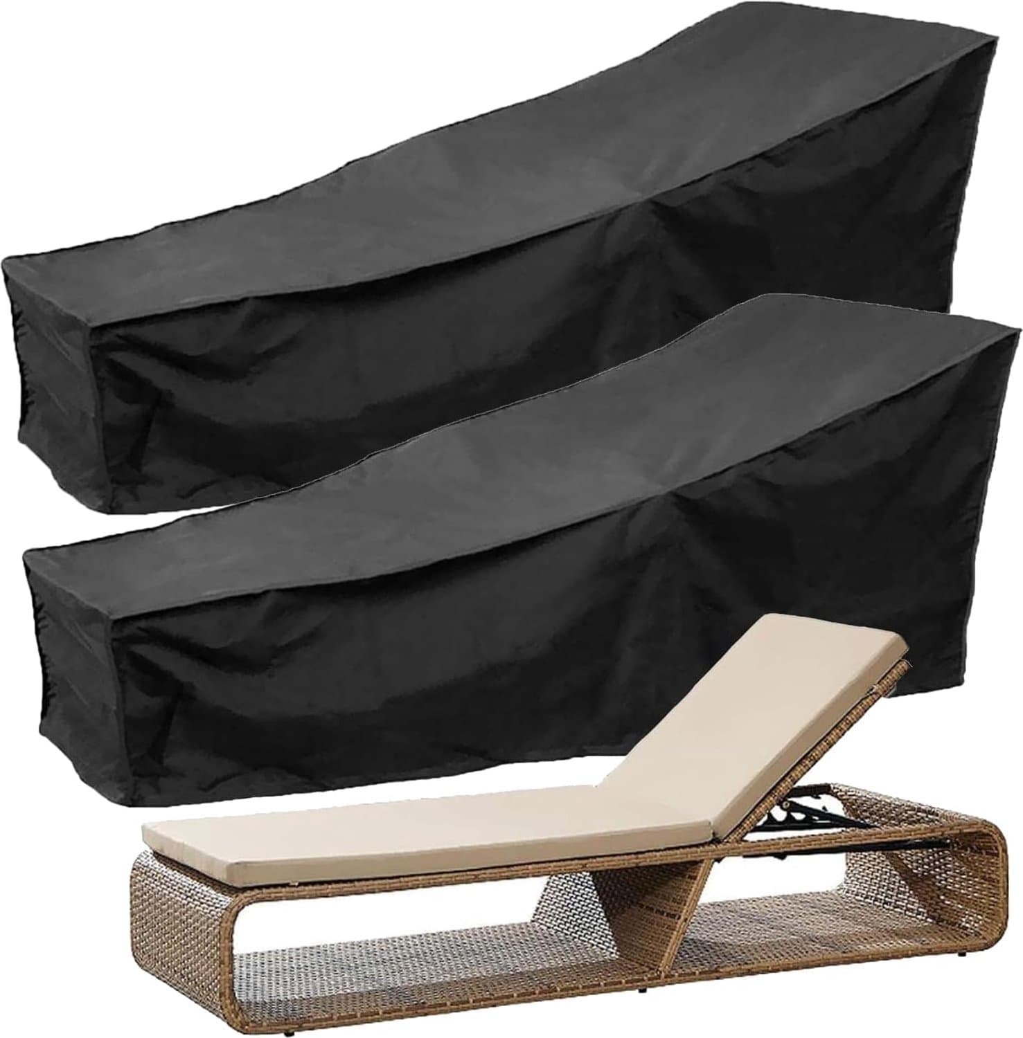 Beschermhoes voor ligstoel - Tuinligstoel hoes tegen regen - Afdekhoes voor zonnebed buiten - Bescherming tegen weersinvloeden - Oxford polyester PU coating - Inclusief opbergtas en rits - Zwart - 2x 210x75x80 cm