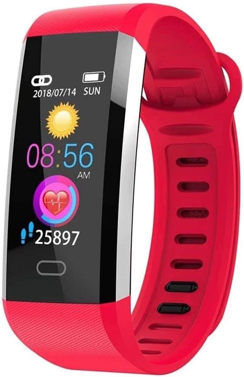 Slimme Armband - Fitness Tracker - Sporten en Gezondheid - Hartslagmeter - 24.5 cm - Rood