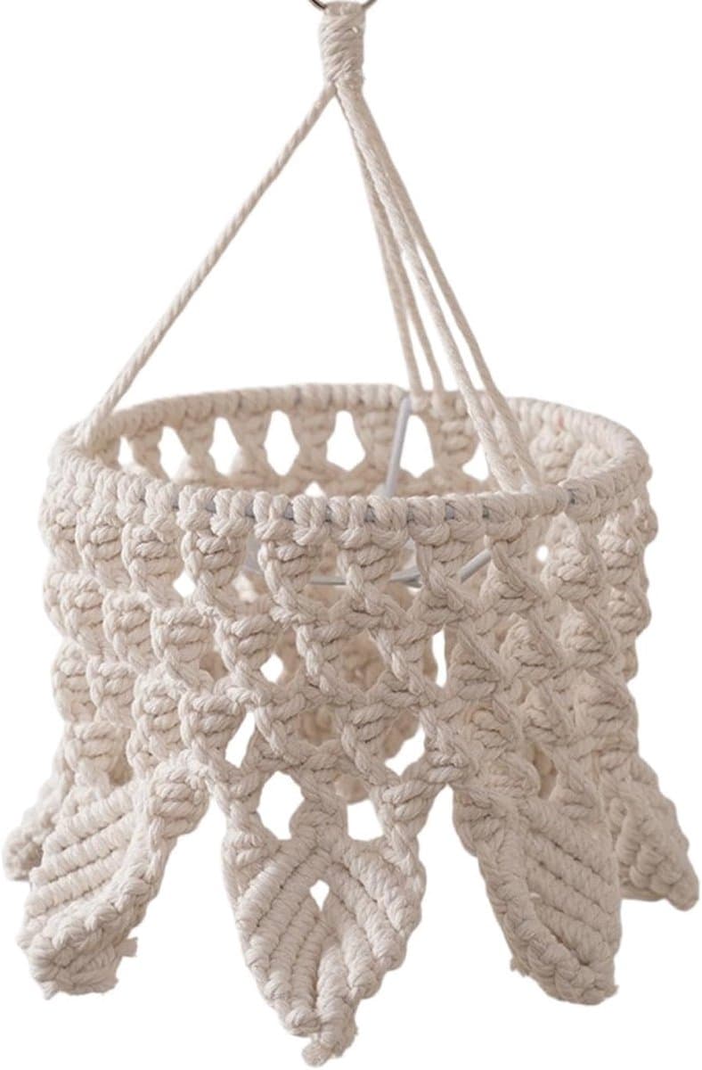 Geweven Lampenkap - Macramé Decoratie - Sfeerverlichting Creëren - Handgeweven Ontwerp - 20 cm breed - Natuurlijk