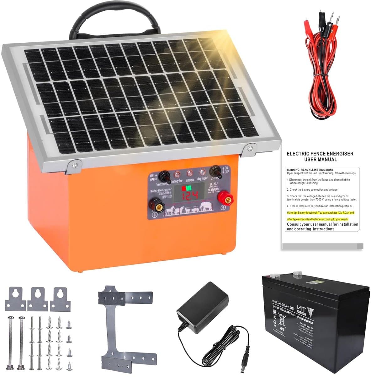 Omheining zonne-energie elektrische omheining, 9,5 kV elektrische herdershond controller voor paarden, elektrische omheining 0,5 J voor het fokken van herdersdieren, voor boerderij