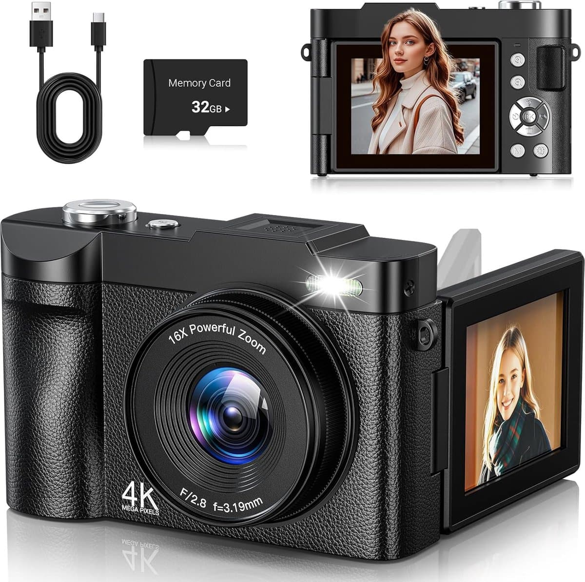 Digitale Camera - Compacte Camera - Vloggen en Foto's - 180° Draaibaar Scherm - 4K Ultra HD - Zwart