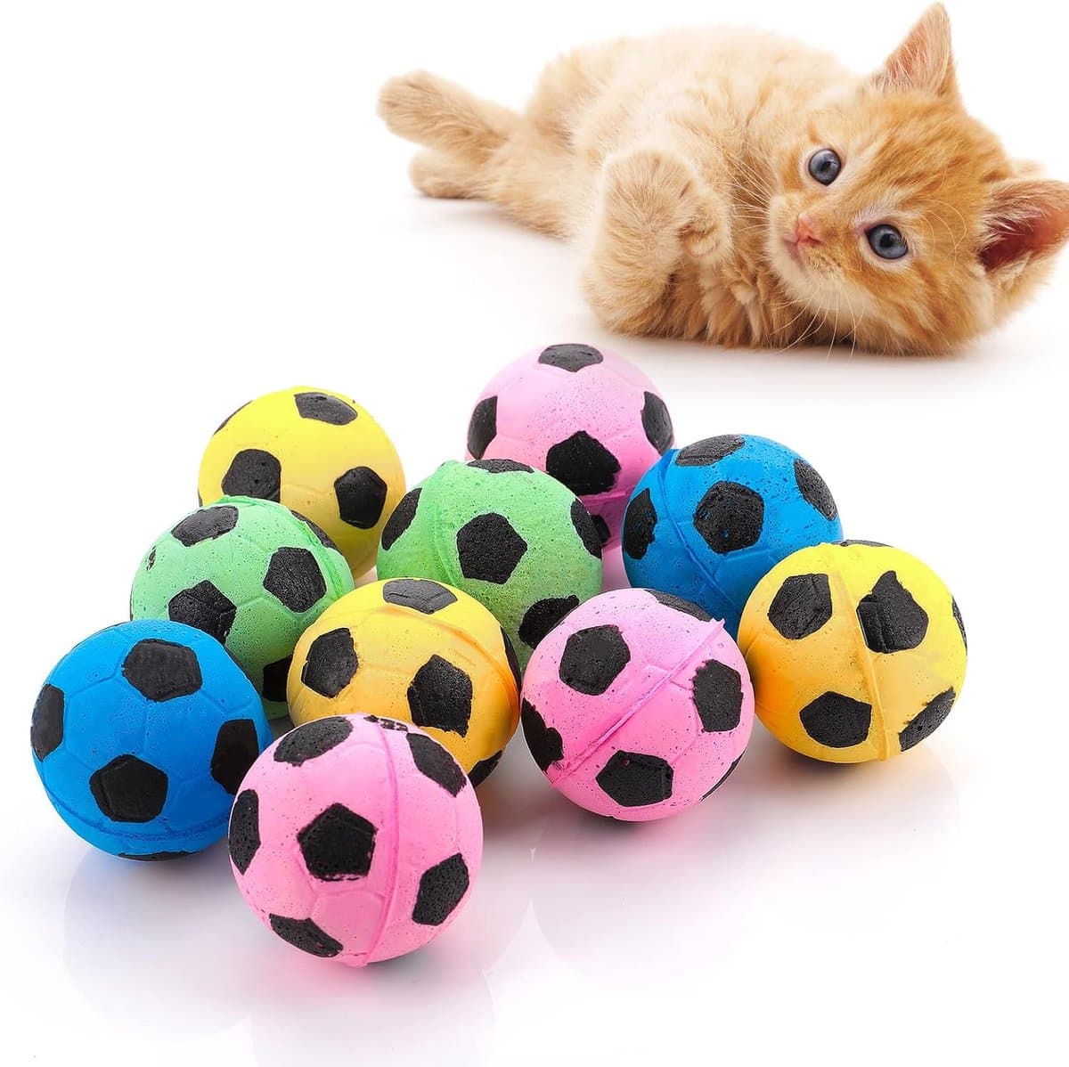 Sponsballen – 10 grote schuimrubberen voetballen, interactief speelgoed voor katten binnenshuis