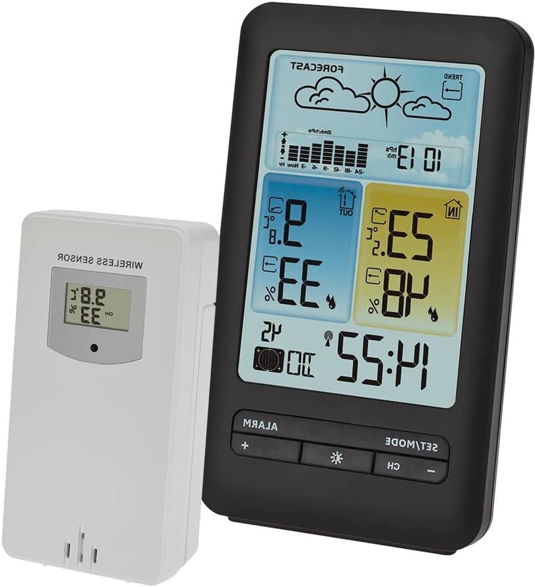 Draadloze Weerstation - Weervoorspeller Binnen Buiten - Weer Monitoren - Luchtdruk Grafiek - 146 x 83 x 43mm - Zwart