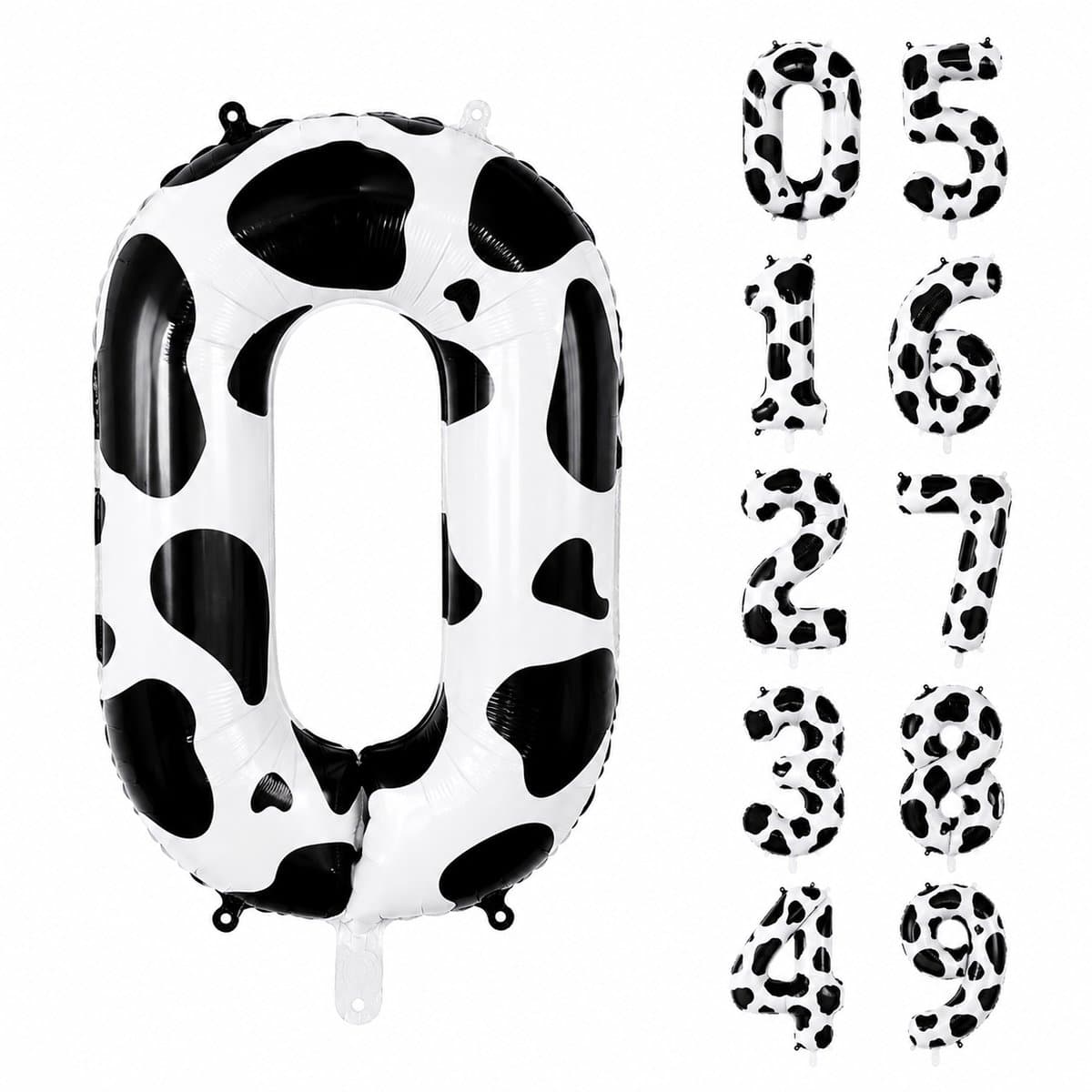 Fienosa Koe Cijfer 0 Ballon 101 CM - Nummer 0 - Cijferballon - XL Folieballon - Helium Ballon - Feestversiering - verjaardag - koeienprint